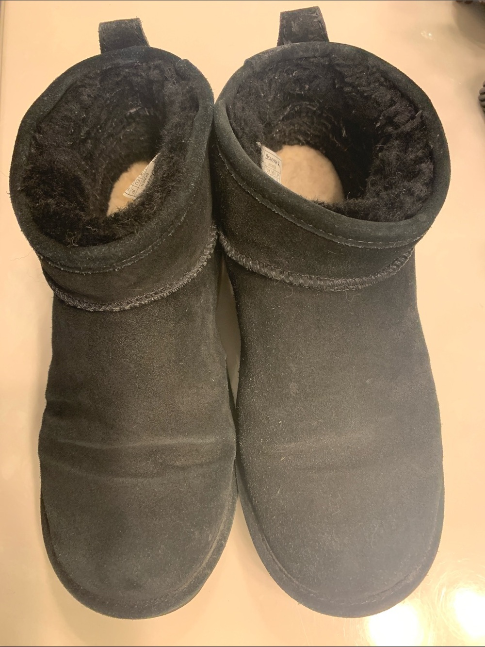 BearPaw Women’s Black Suede Fleece-Lined Slip-On Boots